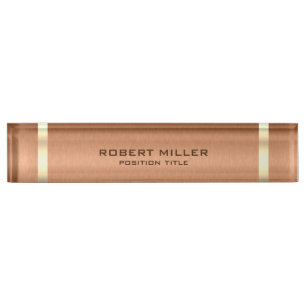 Minimal slick copper brown & gold metallic texture nameplate