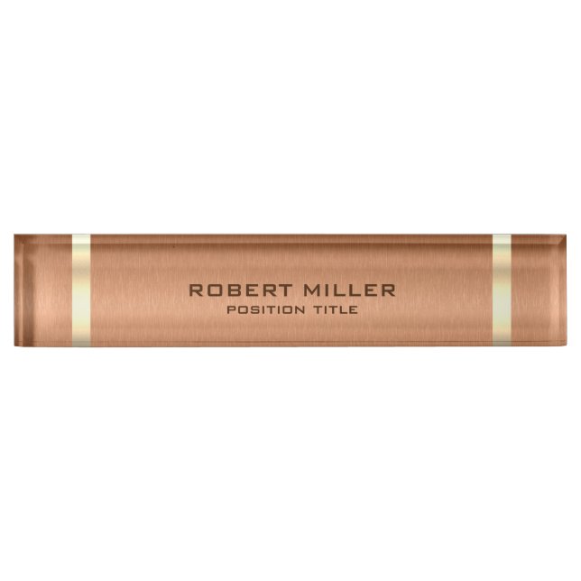 Minimal slick copper brown & gold metallic texture nameplate (Front)