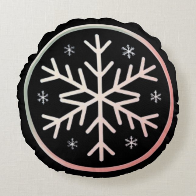 Minimal Snowflake Icon –  Winter Holiday design  Round Cushion (Front)