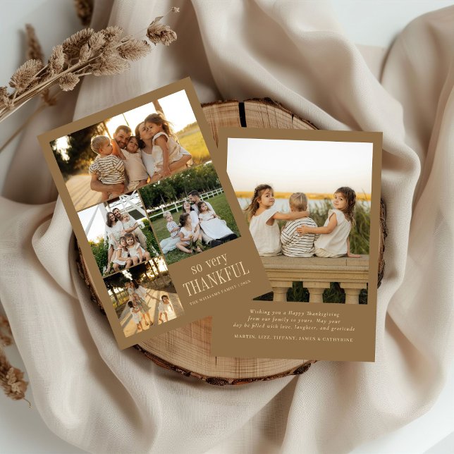 Minimal So Very Thankful Photos Happy Thanksgiving Holiday Card (Creator Uploaded)