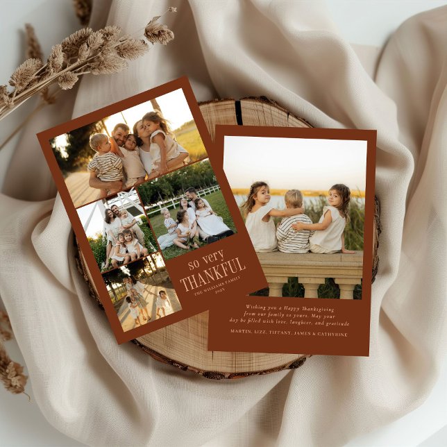 Minimal So Very Thankful Photos Happy Thanksgiving Holiday Card (Creator Uploaded)