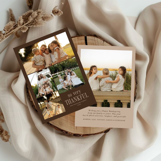 Minimal So Very Thankful Photos Happy Thanksgiving Holiday Card (Creator Uploaded)