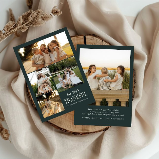 Minimal So Very Thankful Photos Happy Thanksgiving Holiday Card (Creator Uploaded)