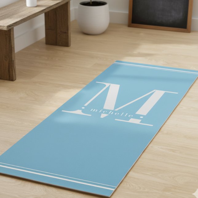 Minimal Soft Baby Blue & White Monogram Yoga Mat (Creator Uploaded)
