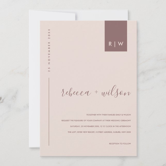 MINIMAL SOFT BLUSH PINK PEACH TYPOGRAPHY WEDDING INVITATION (Front)