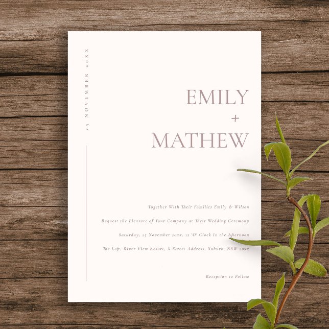 MINIMAL SOFT BLUSH PINK PEACH TYPOGRAPHY WEDDING INVITATION (Creator Uploaded)