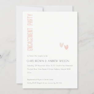 Minimal Soft Elegant Dusky Pink Hearts Engagement Invitation