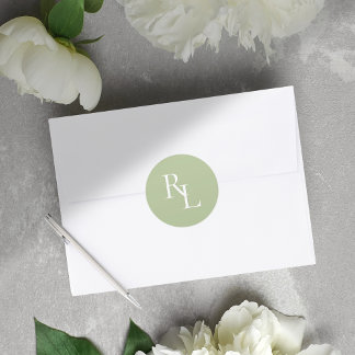 Minimal Soft Green Wedding Couple Initials  Classic Round Sticker