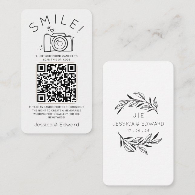Minimal Soft Memorable Photos Qr Code wedding Chic Place Card (Front/Back)
