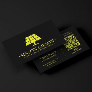 Minimal Solar Contractor Yellow Lime Black Logo Business Card