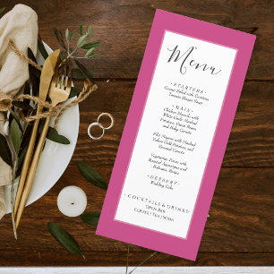 Minimal Solid Colour Fuchsia Magenta Pink Wedding  Menu