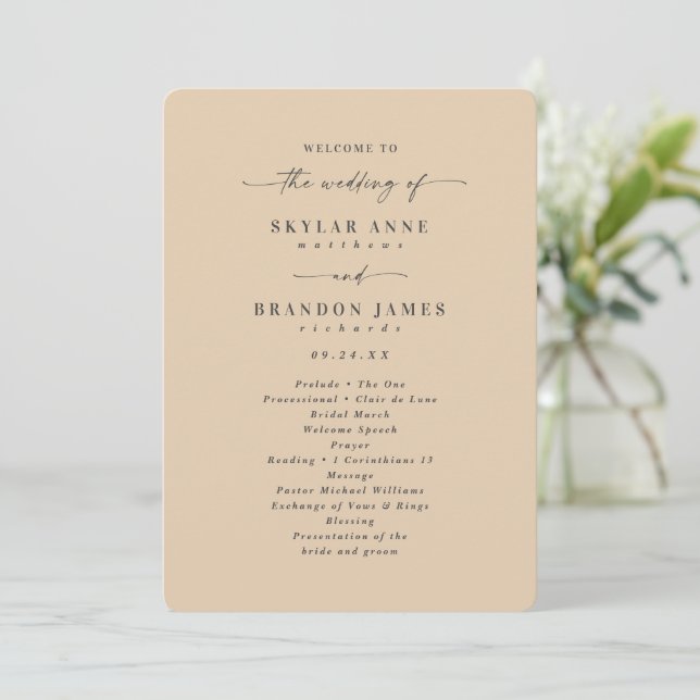 Minimal Solid Dusty Yellow Wedding Ceremony Programme (Standing Front)
