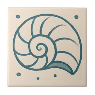 Minimal Spiral Shell Ocean Art Tile