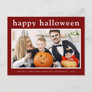 Minimal Spooky Happy Halloween Family 1 Photo Holiday Postcard