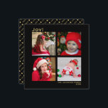 Minimal Square 4 Photo Christmas Joy Black Holiday Card<br><div class="desc">This simple holiday card is perfect for Christmas or a non-specific holiday greeting. It features a minimalist design with four photos and the caption: Joy! There is space for your signature and the year below. The back has repeating diagonal words: joy, peace, love, light. Perfect way to send season's greetings....</div>