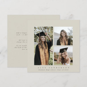 Minimal Square Beige Frame Triple Photo Graduation Announcement