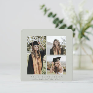 Minimal Square Grey-Green Frame Triple Photo Announcement