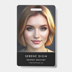 Minimal Staff Employee Name ID Card Photo QR Black Badge