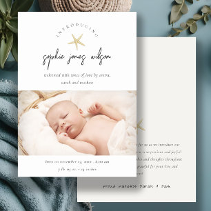 Minimal Starfish Script Photo Birth Announcement