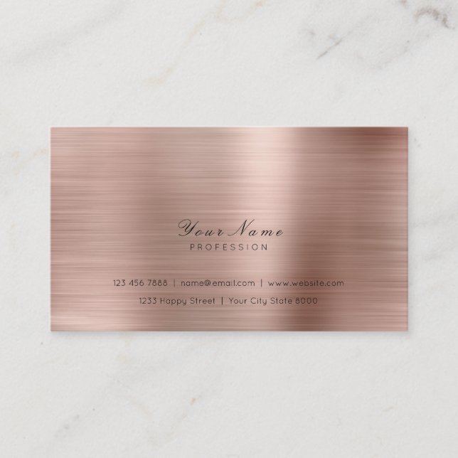 Minimal Steel Copper Pink Gold Delicate Script Vip Business Card (Front)