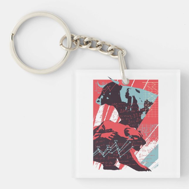 Minimal Stock Market Bull Bear Chart Key Ring (Front)