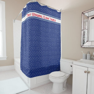 Minimal style Blue red white custom name Shower Cu Curtain