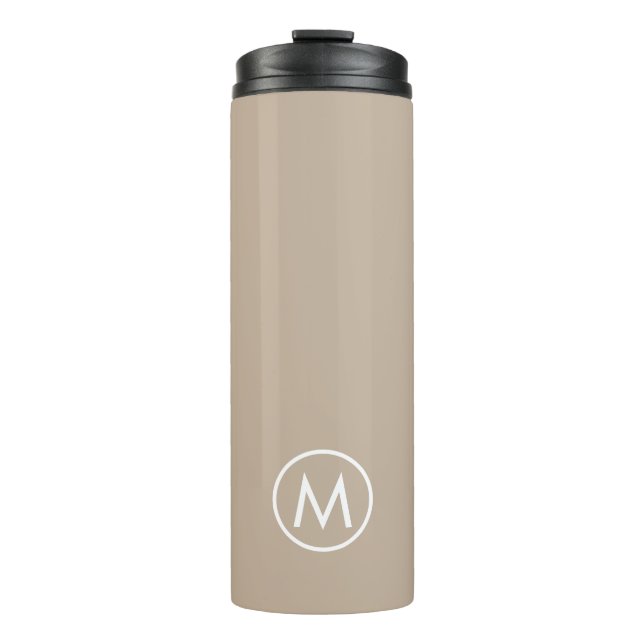 Minimal Stylish Beige Monogram Travel Mug (Front)
