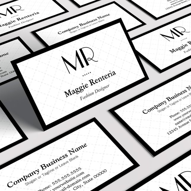 Minimal Stylish Monogram Clean White Black Border Business Card (Creator Uploaded)
