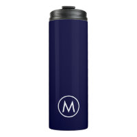 Minimal Stylish Navy White Monogram Travel Mug