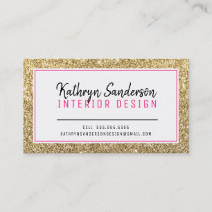 MINIMAL STYLISH plain border hot pink gold glitter Business Card