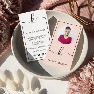 Minimal Stylish Script Monogram Frame Circle Photo Business Card