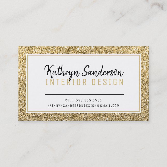 MINIMAL STYLISH simple border black gold glitter Business Card (Front)