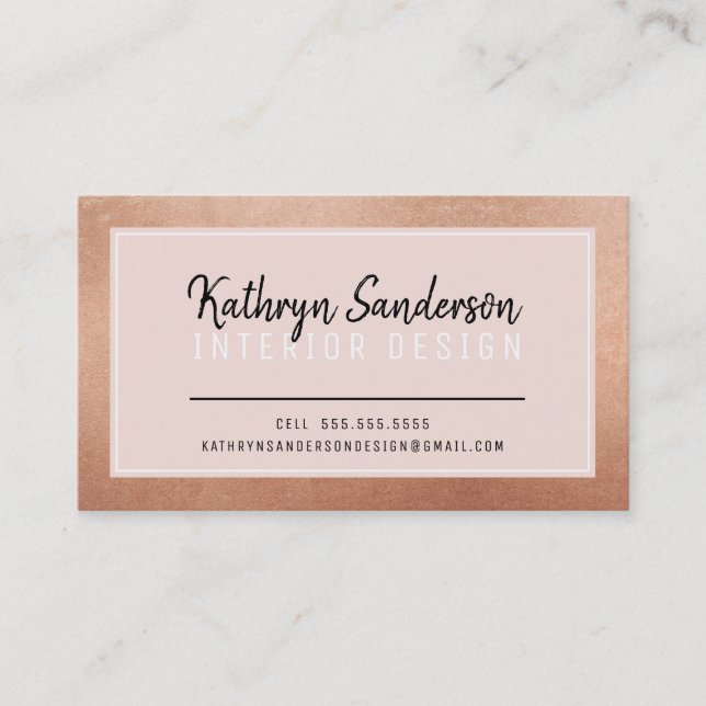 MINIMAL STYLISH simple border blush pink rose gold Business Card (Front)