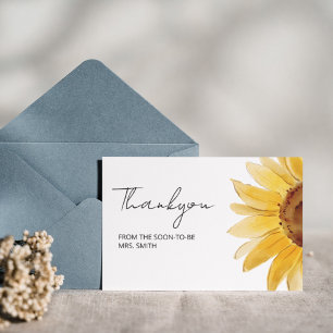 Minimal Sunflower bridal shower thank you card