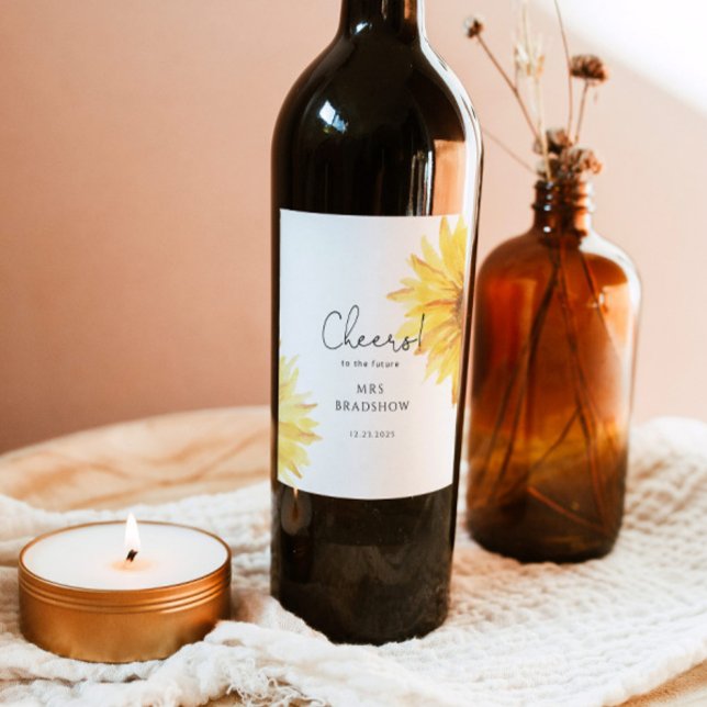 Minimal sunflower bridal shower wine label (Creator Uploaded)