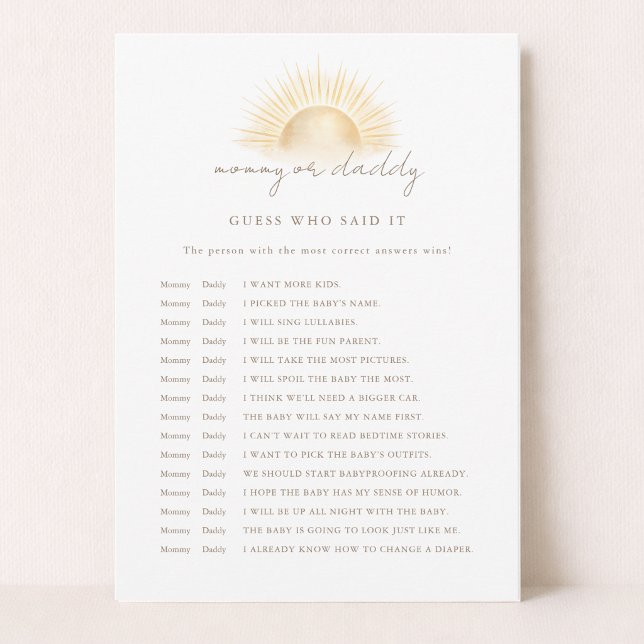 Minimal Sunshine Theme Guess Who Said It Game Card (Creator Uploaded)