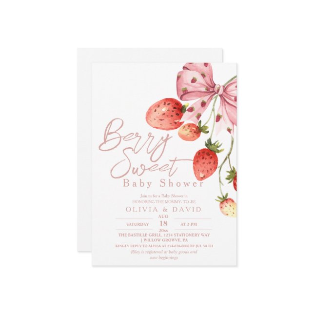 Minimal Sweet Berry Baby Shower Strawberry  Invita Invitation (Front/Back In Situ)