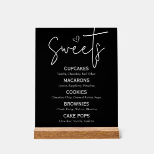 Minimal Sweet Dessert Menu Modern Black White Chic Acrylic Sign
