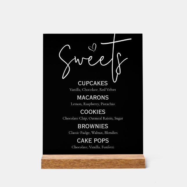 Minimal Sweet Dessert Menu Modern Black White Chic Acrylic Sign (Front)