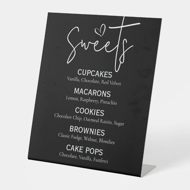 Minimal Sweet Dessert Menu Modern Black White Chic Pedestal Sign (Front)