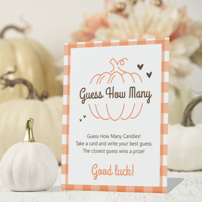 Minimal Sweet Pumpkin Baby Shower Guess How Many Pedestal Sign (Creator Uploaded)