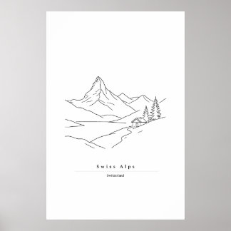 Minimal Swiss Alps Line Art Print | Alpine