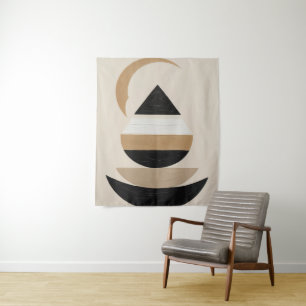 Minimal Symbolic Geometric Art in Warm Neutrals   Tapestry