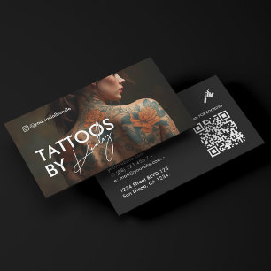 Minimal Tattoo Artist Tattooist Full Photo Qr Code Business Card