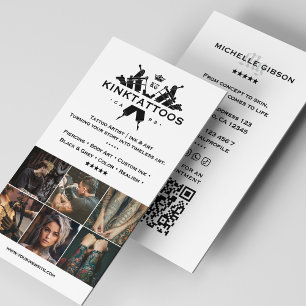 Minimal Tattooist White Tattoo Artist Grid Modern Business Card