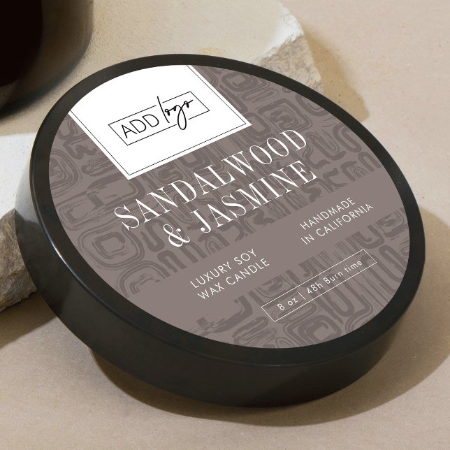 Minimal Taupe Boho Pattern Logo Wax Candle Jar Lid Classic Round Sticker (Modern neutral design round product labels with your custom logo and abstract boho background)