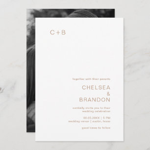 Minimal Taupe Monogram Photo Modern Wedding Invitation