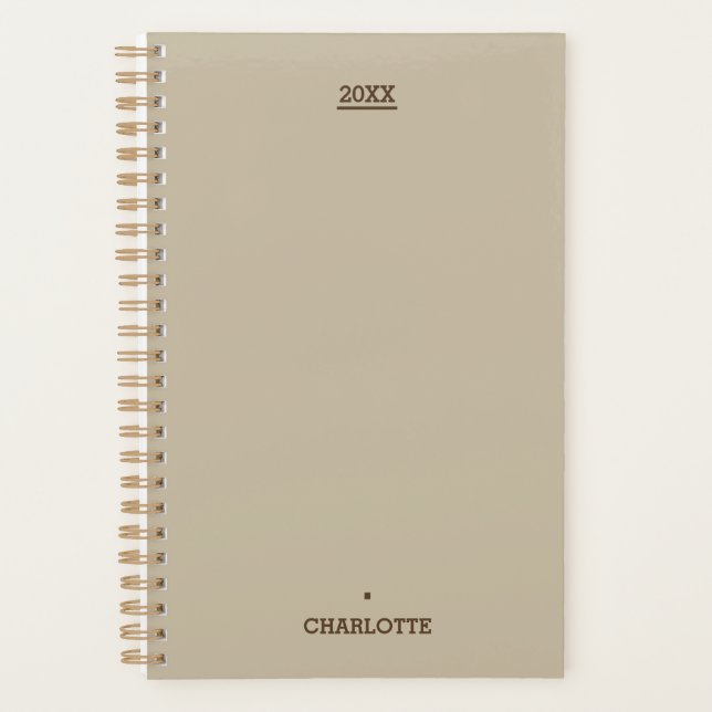 Minimal Taupe Personalized 12-Month Undated Planne Planner (Front)