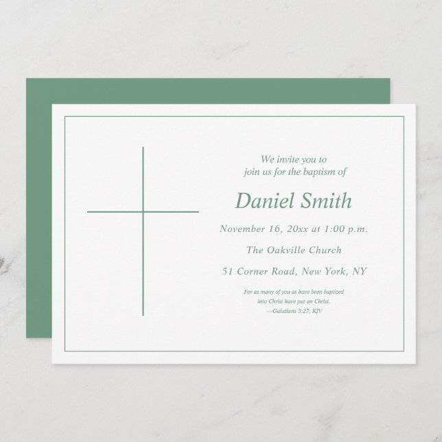 Minimal Teal Green Christian Adult Baptism Invitation (Front/Back)