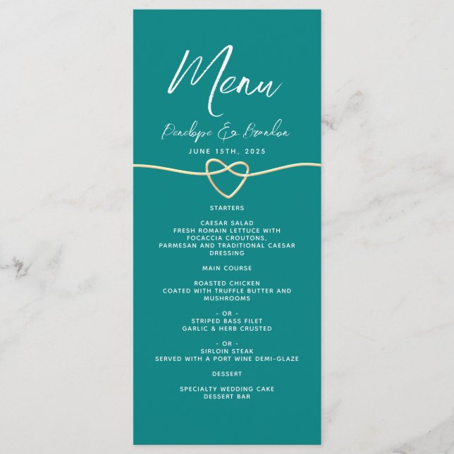 Minimal Teal Wedding  Menu (Front)